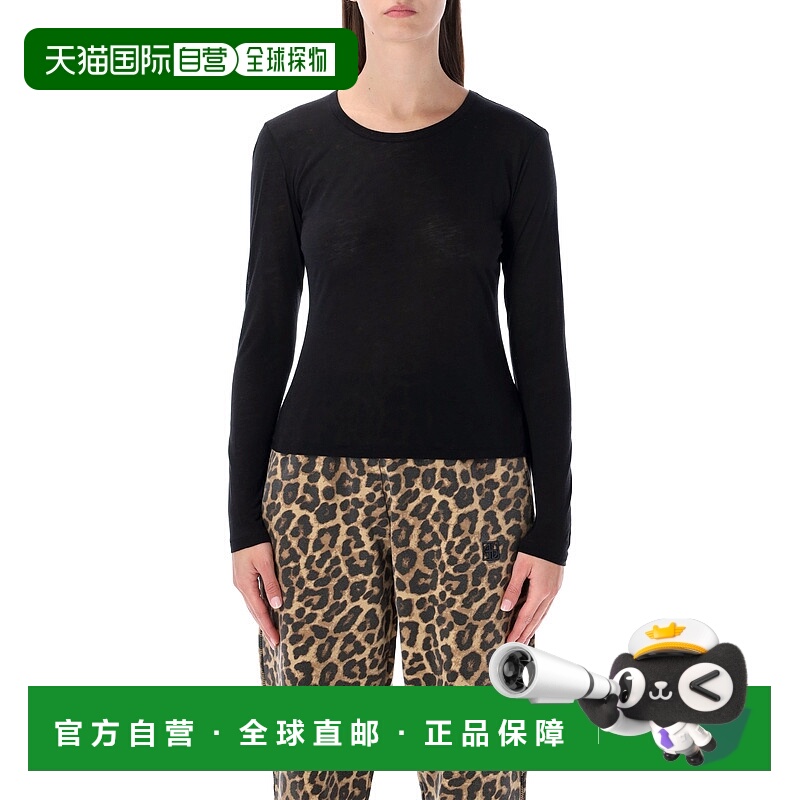 香港直邮ANINE BING 女士 Sylvie 黑色精美针织长袖T恤 A0811501B