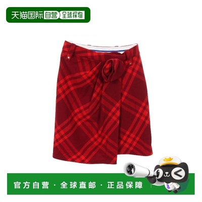 日本直邮中古Burberry博柏利女A级95新skirt裙子羊毛裙子红色正品