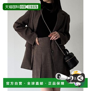 1h可退 日本直邮JUNOAH 格纹宽松西装外套+喇叭迷你裙（带安全裤