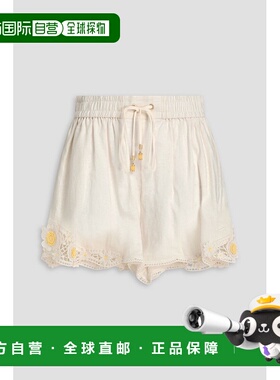 1h可退 香港直邮ZIMMERMANN 女士 花朵装饰亚麻短裤 1909ARS255