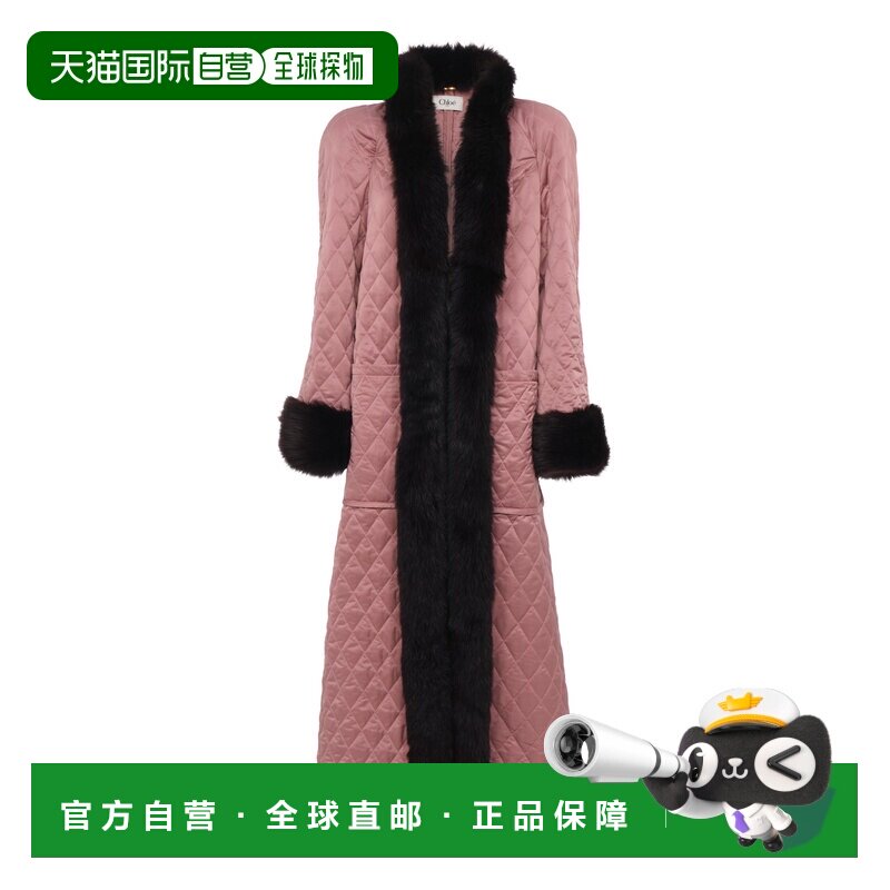 1h可退 香港直邮Chloe 蔻依 女士 皮毛饰边高科技缎面大衣