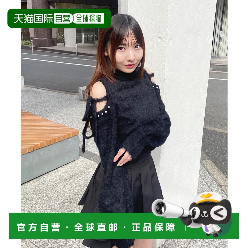 1h可退 日本直邮one way 女装 露肩蝴蝶结针织衫 短款修身显腿长