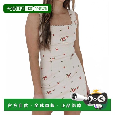 自营le lisSleeveless Square Neck Lace Trim Floral Mini Dress