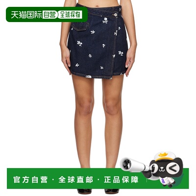 1h可退 香港直邮潮奢 Lanvin 朗雯 女士 海军蓝刺绣牛仔短裙 RWST
