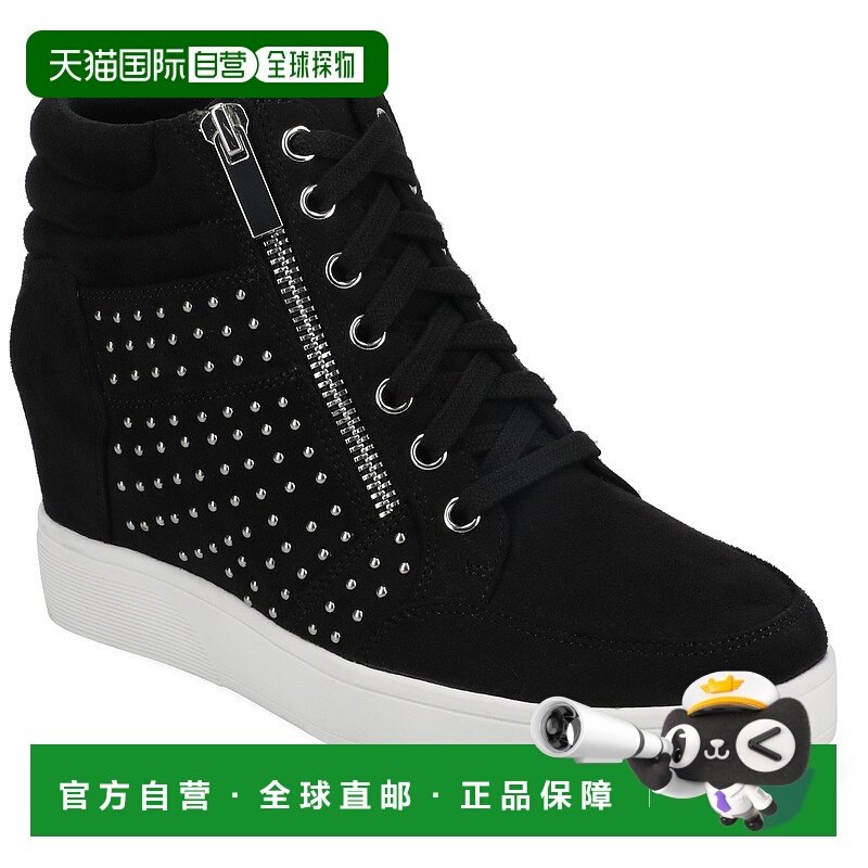 自营 journee collectionJournee女式Clarity高帮楔形运动鞋-黑色