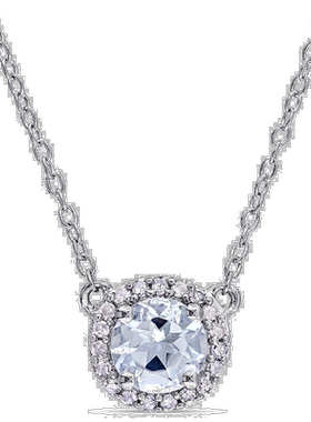 自营925 纯银 Mimi & Max 1/10 克拉 TW 钻石和海蓝宝石光环项链