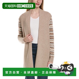 自营sofiacashmere Lurex Fairisle开放式羊毛和羊绒混纺开襟羊毛