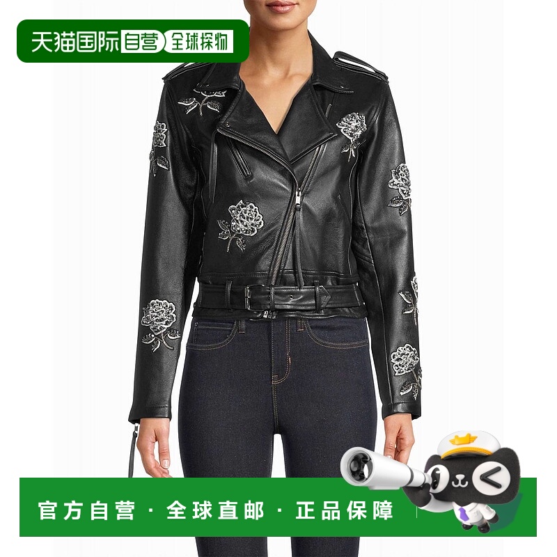 自营 nicole miller点缀玫瑰摩托夹克（黑色）点缀玫瑰 - 黑色点