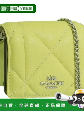 日本直邮Coach蔻驰配件女士链条钱包Outlet皮革黄色PUFFYDIAMON