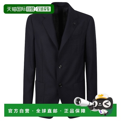 自营lardiniSingle-Breasted Navy Blazer With Textured Finish