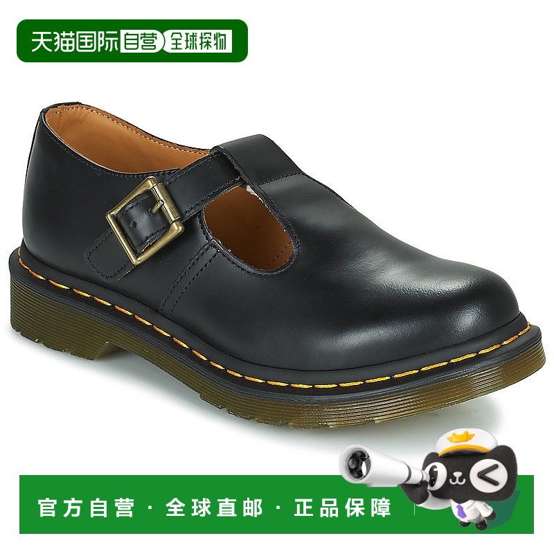 欧洲直邮dr. martens 女黑色光面皮革T字平底时尚休闲玛丽珍单鞋