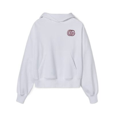 GUCCI 女士针织毛衣 787274XJG469692 SS2025 白色 刺绣连帽卫衣