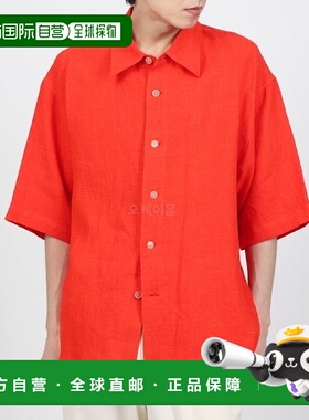 韩国直邮AURALEE 亚麻真丝粗花呢半袖衬衫 红色 A24SS01LS短袖