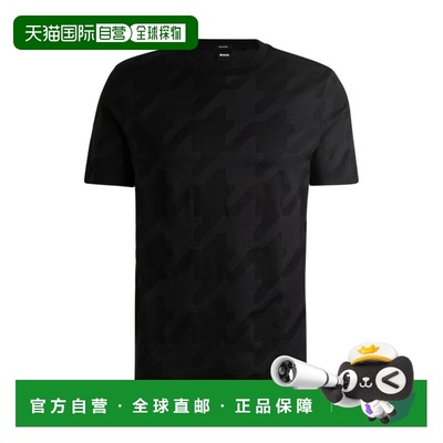 自营bossMercerized-cotton T-shirt with houndstooth jacquard