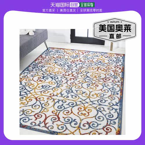 jonathan y Atrani Scroll Trellis 室内/室外区域地毯 - 奶油色/