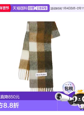 自营欧洲直邮ACNE STUDIO男女同款围巾羊驼毛简约大格纹流苏饰边
