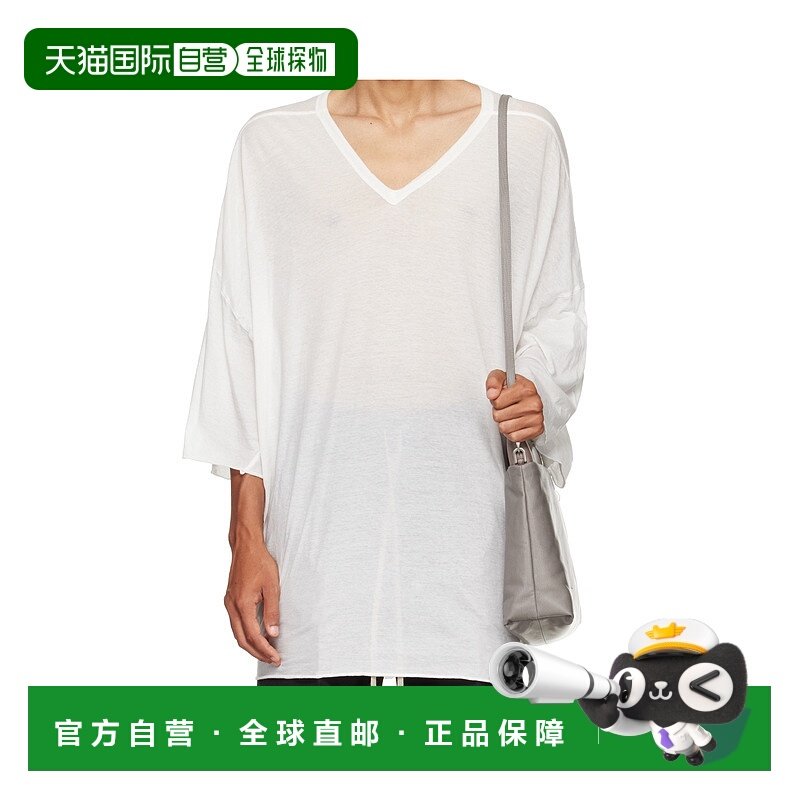 香港直邮RICK OWENS 男士T恤 RU02E1279UC11 AW2025 白色 V 领T恤