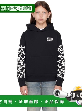 1h可退 香港直邮潮奢 AMIRI 女童 黑色 Bones 儿童连帽衫童装 AKJ