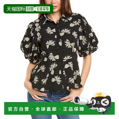 自营Gracia Puff Sleeve Peplum Blouse - black 美国奥莱直发
