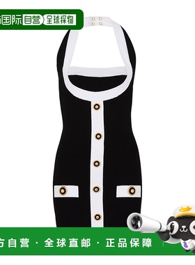 香港直邮Balmain 双色挂脖针织包臀裙连衣裙 EF1R2390KH99