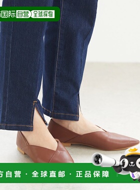 日本直邮Menue 尖头皮 V 领平底鞋 一脚蹬单鞋 黑色ME8623BW02105