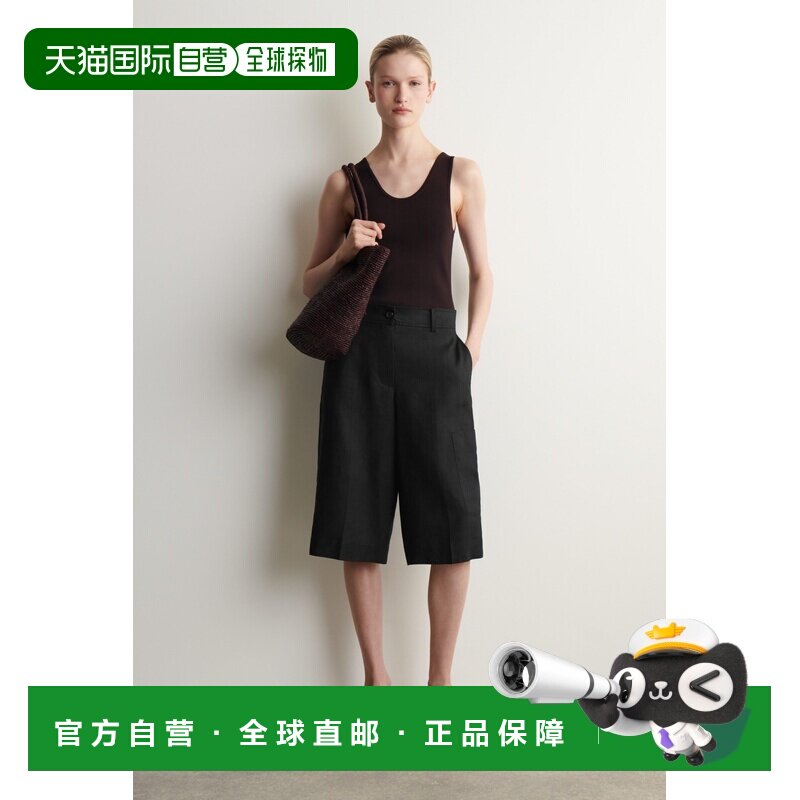 自营欧洲直邮COS 女士黑色亚麻工装百慕大短裤背带裤西装裤