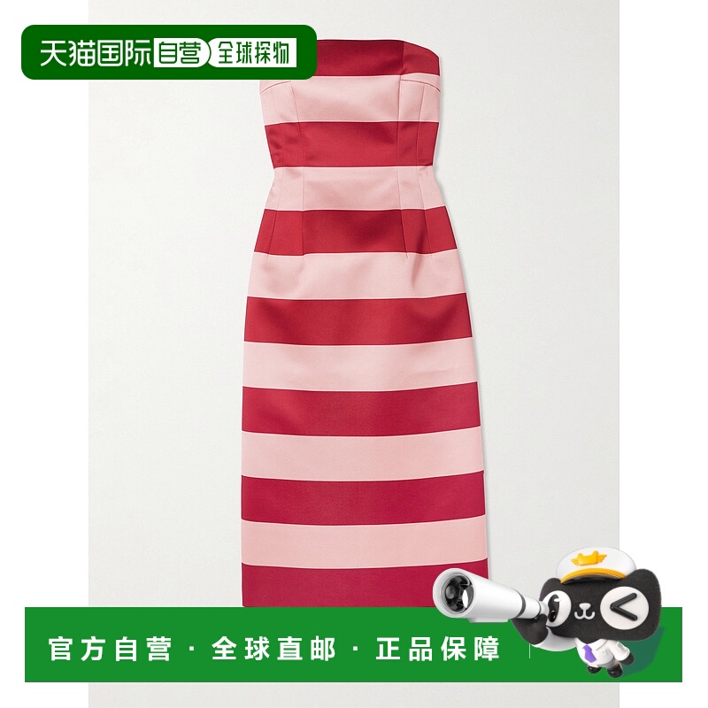 香港直邮EMILIA WICKSTEAD 女士 Leila 无肩带条纹丝硬缎中长连衣