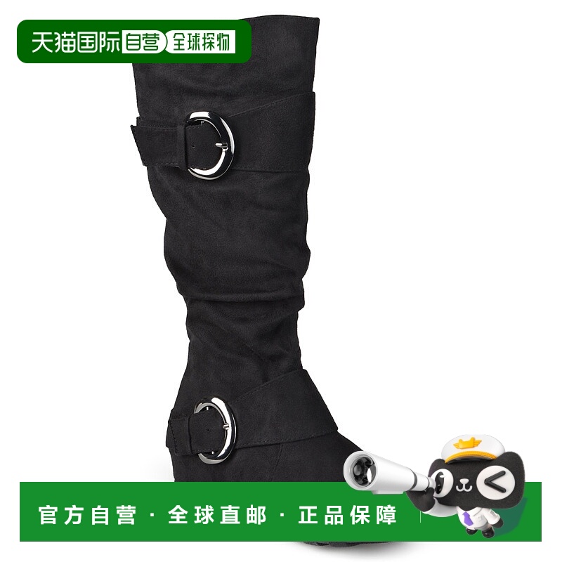 自营 Journee Collection 女式宽小腿 Jester-01 靴子 - 黑色 美