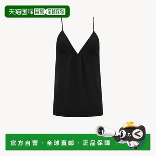 自营欧洲直邮YSL圣罗兰 女士黑色真丝半透明细肩带背心