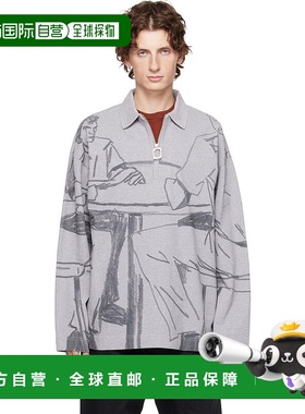 1h可退 香港直邮J.W. Anderson 男士 灰色 Printed Rugby Polo 衫