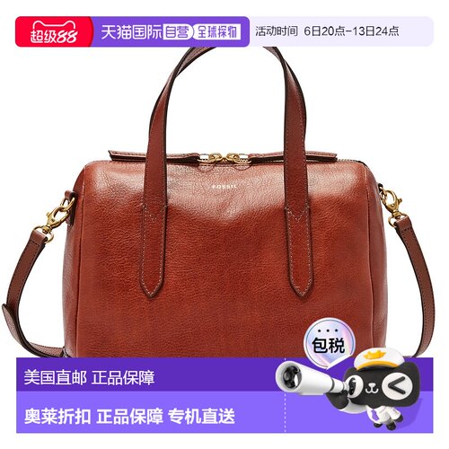 自营Fossil女士悉尼皮革挎包中号棕色时尚简约百搭适合通勤 【美