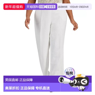 自营Kasper Pants Women's White Linen Stretch Straight Leg El