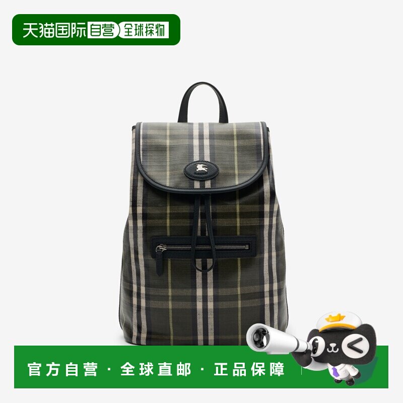 自营欧洲直邮Burberry博柏利 Highlands双肩包绿褐色棉麻男女通用