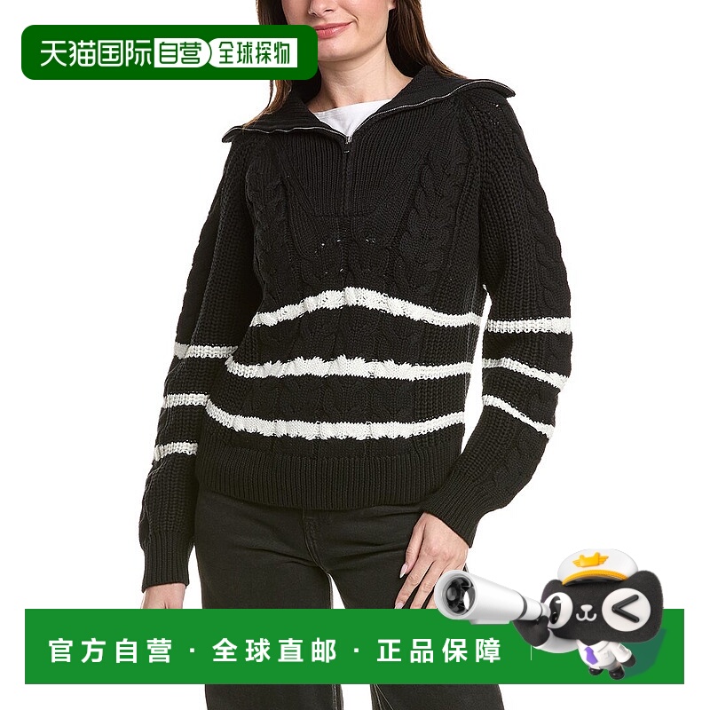 自营English Factory Stripe 1/2-Zip Sweater - black 美国奥莱