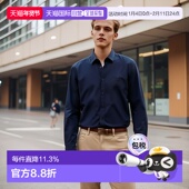 博柏利 口经典 男士 自营欧洲直邮Burberry 藏青色棉修身 袖 格纹长袖