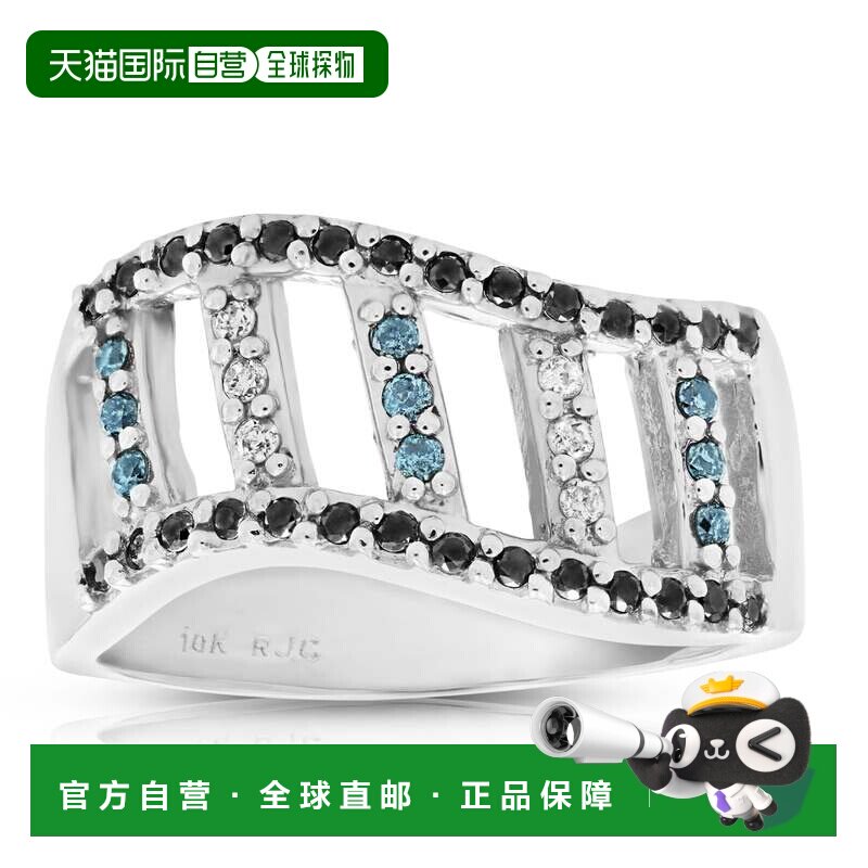 自营 vir jewels 0.35 克拉黑色、蓝色和白色钻石结婚戒指 10K 白