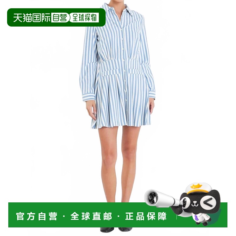 自营english factoryStriped Collar Mini Dress In White & Blue