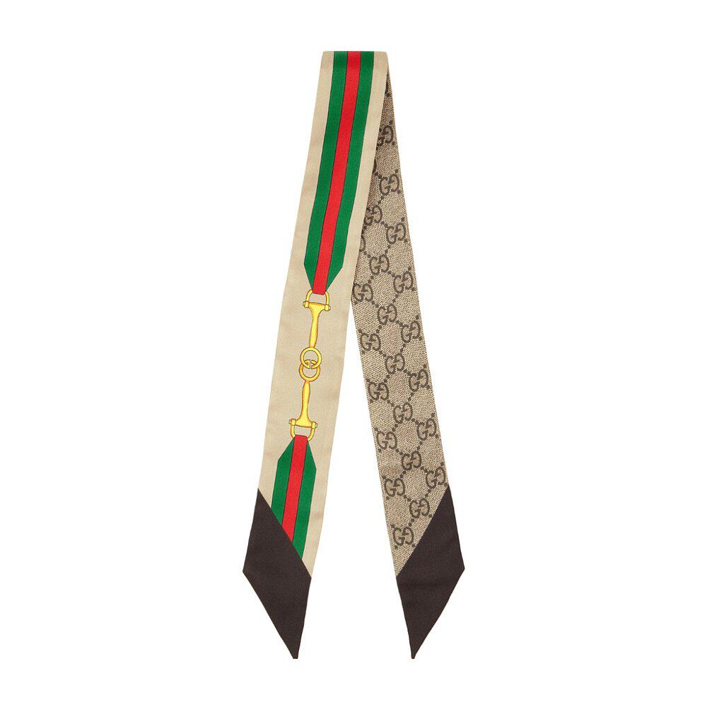 Gucci 互扣式 G 马衔扣织带印花领结 7569373G001