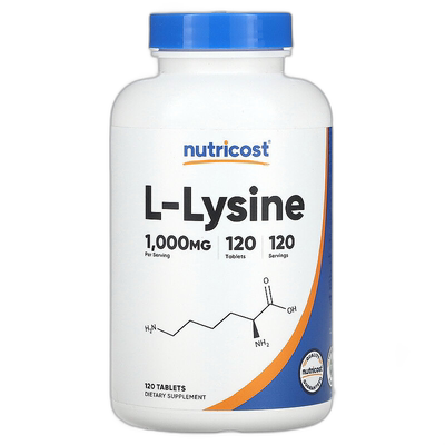 香港直邮Nutricost,L-赖氨酸，1,000 毫克，120 片补充剂盐酸盐