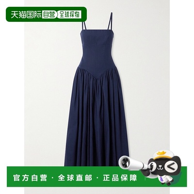 1h可退 香港直邮Gabriela Hearst 女士 Oriana 褶皱亚麻中长连衣