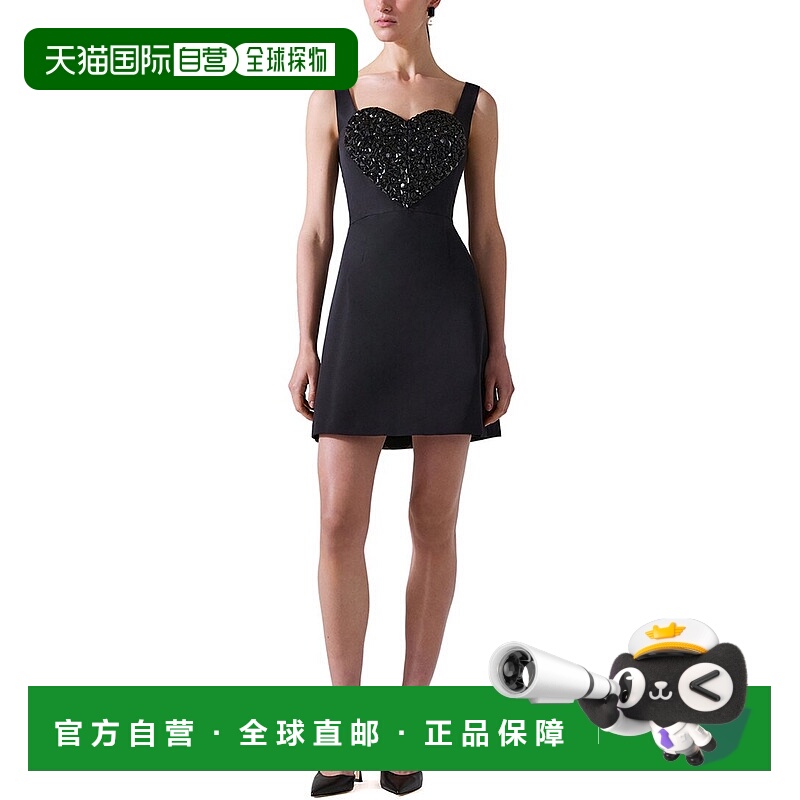 自营Carolina Herrera丝绸甜心领连衣裙-黑色 美国奥莱直发