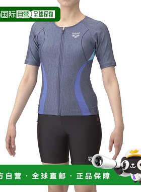 日本直邮ARENA 女士健身泳衣上下套装 半袖 蓝色 M-3L码 [AS5SWF4