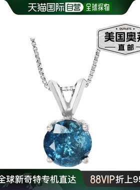 vir jewels1.75 克拉蓝色钻石单石吊坠项链 14K 白金圆形和链子 -