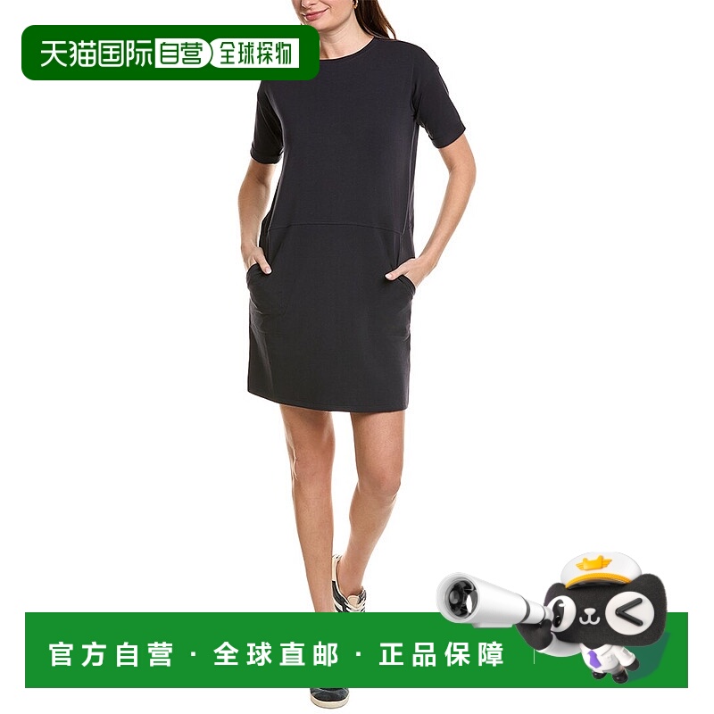 自营EILEEN FISHER Petite Round Neck Dress - black 美国奥莱直