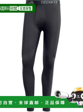 日本直邮adidas Techfit 简约字母舒适训练运动长裤 男款 黑色