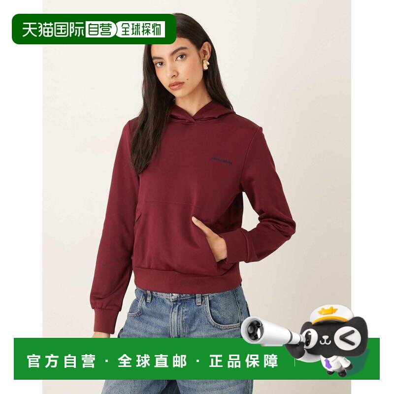 1h可退 香港直邮calvin klein 女士 "" 高光酒红色连帽衫