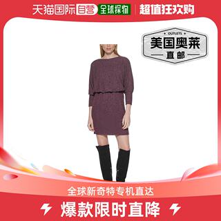 jessica howard女士 Ribbed Knit Blouson Sweaterdress wine 【