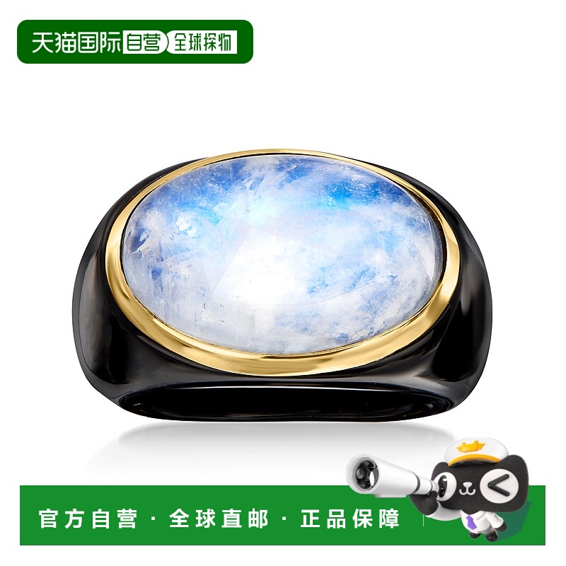 自营Ross-Simons 月长石和黑玛瑙戒指配 14 克拉黄金 - 黑色 【美