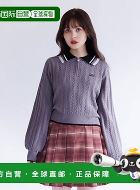 1h可退 日本直邮axes femme 女装 配色拼接蕾丝半拉链针织 Polo