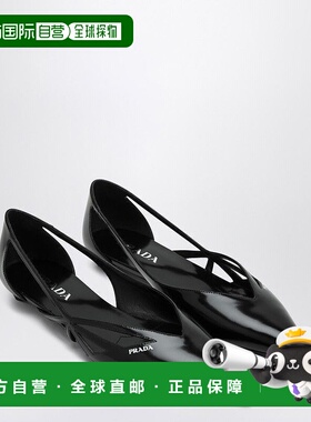 香港直邮Prada 普拉达 女士 剪口黑色绒毛皮质芭蕾平底鞋 1F732ND
